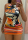 Summer Women's Sexy Strap Graffiti Print Mini Dress