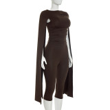 Fall Women's Solid Color Long-Sleeve Ribbon Detail Slim-Fit Capri Pants Set
