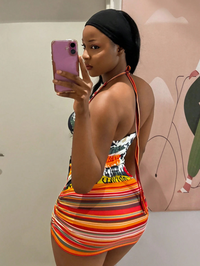 Graffiti Print Strap Mini Dress for Summer