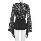 Fall/Winter Women's Sexy Lace Bell-Sleeve Plunge Neck Romper
