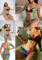 Women's Sexy Jacquard Multi-Color Sheer Tight-Fit Fishnet Lingerie Costume Set Women's Sexy Jacquard Multi-Color Sheer Tight-Fit Fishnet Lingerie Costume Set
