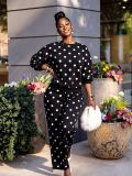 Women's Casual Polka Dot Print Long Sleeve Top and Pants Two-Piece Set