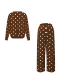 Women's Casual Polka Dot Print Long Sleeve Top and Pants Two-Piece Set