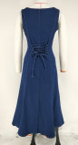 Women's Denim Square Neck Button-Front Dress