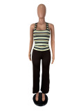 Women's Sexy Fashion Striped Print Sleeveless U-Neck Loose Pants Set