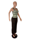 Women's Sexy Fashion Striped Print Sleeveless U-Neck Loose Pants Set