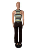 Women's Sexy Fashion Striped Print Sleeveless U-Neck Loose Pants Set