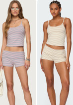 Women Striped Spaghetti Strap Top and Shorts Two‑Piece Set Women Striped Spaghetti Strap Top and Shorts Two‑Piece Set