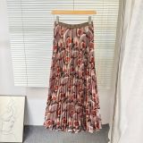 Women Summer Printed Pleated Midi Skirt
