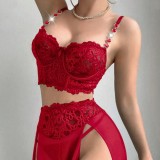 Women Summer Sexy Chain‑Decor Lace Lingerie Two‑Piece Set