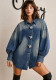 Women Autumn Winter Turndown Collar Big Button Gradient Wash Long Sleeve Denim Shirt
