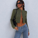 Women American Casual Army‑Green Denim Jacket