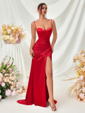 Women Strapless Sexy Slit Spaghetti Strap Maxi Dress