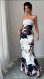 Women Sexy Printed Strapless Backless Mermaid Dress
