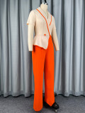 Women Autumn Turndown Collar Patchwork Color Block Jumpsuit