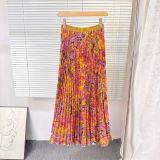 Women Summer Printed Pleated Midi Skirt