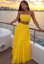Women Summer Top and Cascading Ruffles Skirt Two‑Piece Set Women Summer Top and Cascading Ruffles Skirt Two‑Piece Set