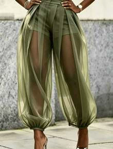 Women Summer See-Through Chiffon Wide-Leg Pants