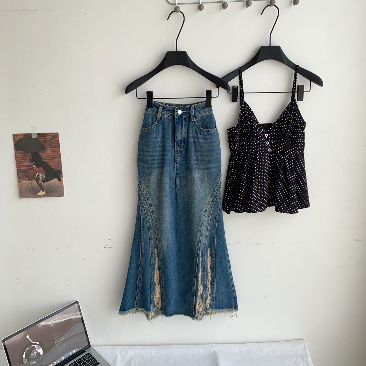 Raw-Edge Ripped Mermaid Denim Skirt for Summer Streetwear