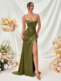 Women Strapless Sexy Slit Spaghetti Strap Maxi Dress
