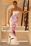 Women Sexy Printed Strapless Backless Mermaid Dress