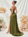 Women Strapless Sexy Slit Spaghetti Strap Maxi Dress