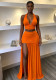 Women Sleeveless Halter Neck V‑Neck Backless Top and Skirt Two‑Piece Set