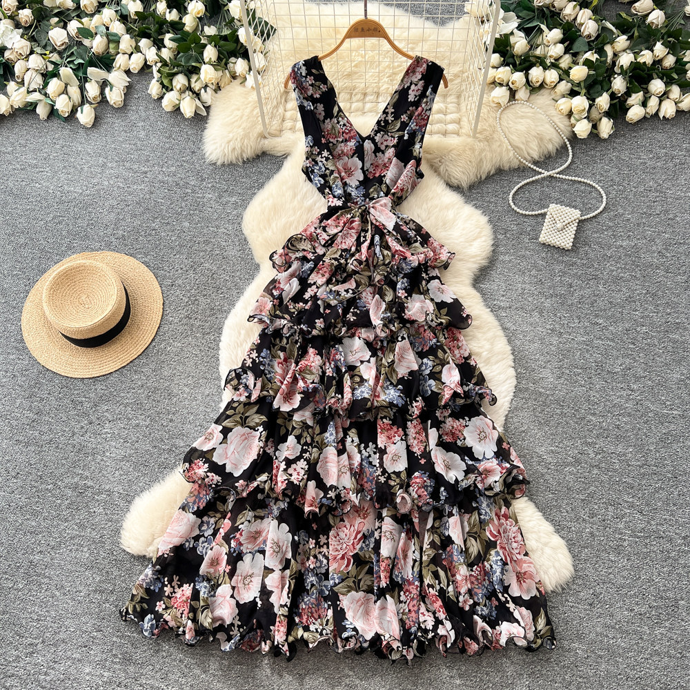 Floral Sleeveless V-Neck Maxi Dress for Summer