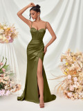 Women Strapless Sexy Slit Spaghetti Strap Maxi Dress