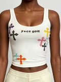Women Summer Sleeveless Printed Crop Tee