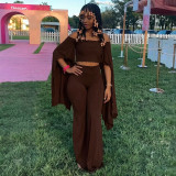 Women Autumn Off‑Shoulder Ruffle Trim Crop Top and Bell Bottom Pants Two‑Piece Set