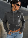 Women High‑Neck Jacket Top