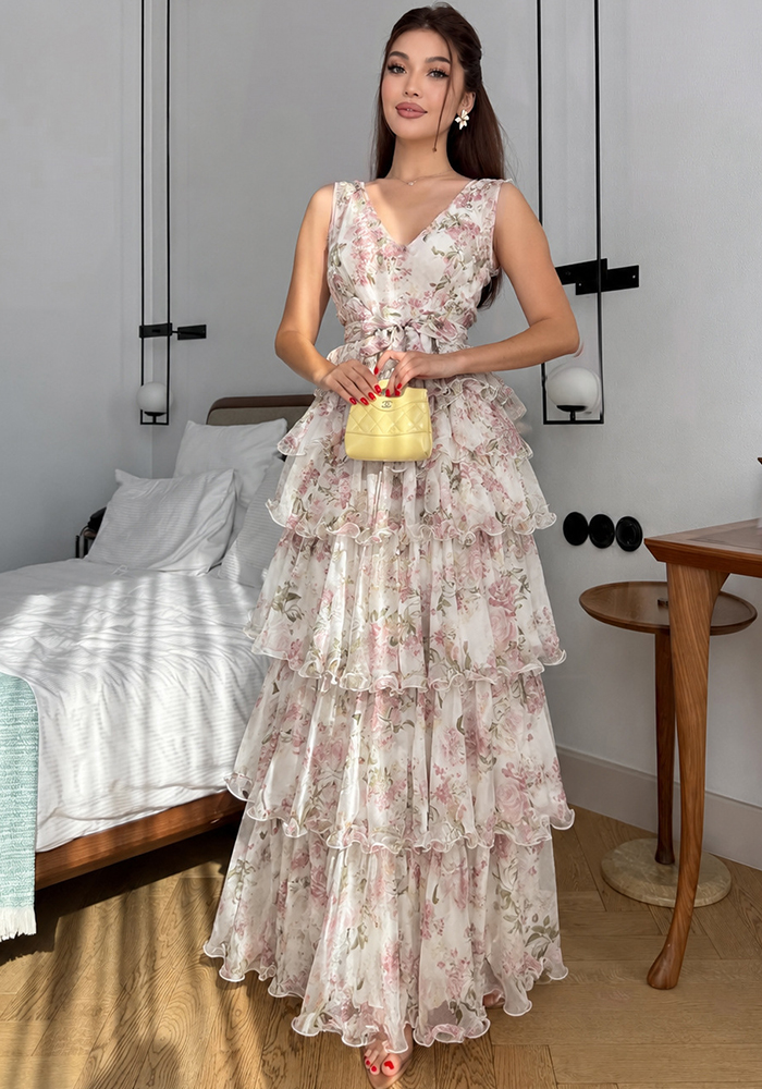 Floral Sleeveless V-Neck Maxi Dress for Summer