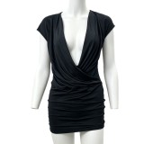 Women Summer Sexy V‑Neck Ruched Mini Dress