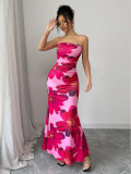 Women Sexy Printed Strapless Backless Mermaid Dress