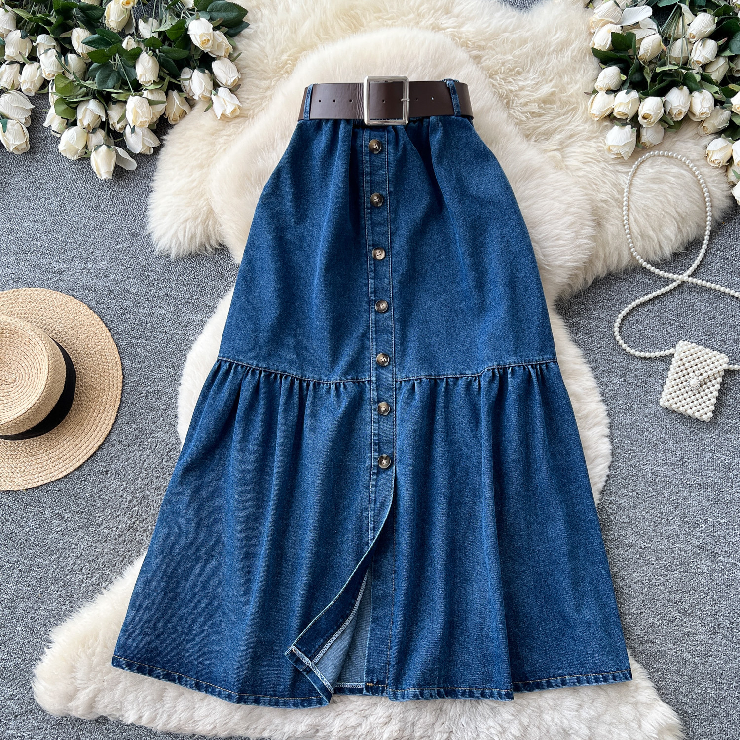 Slit Denim Skirt for Summer Casual Wear