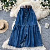 Women Summer Slit Denim Skirt