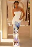 Women Sexy Printed Strapless Backless Mermaid Dress