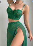 Women Summer Sexy Chain‑Decor Lace Lingerie Two‑Piece Set
