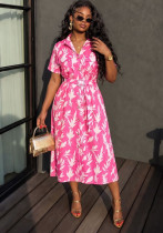 Women Summer V‑Neck French‑Style Printed Short Sleeve Maxi Dress