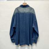 Women Autumn Winter Turndown Collar Big Button Gradient Wash Long Sleeve Denim Shirt
