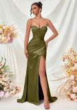 Women Strapless Sexy Slit Spaghetti Strap Maxi Dress