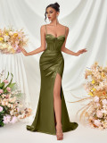 Women Strapless Sexy Slit Spaghetti Strap Maxi Dress
