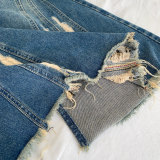 Women Summer Raw‑Edge Ripped Mermaid Denim Skirt