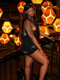 Women Letter Print Sleeveless Rivet Sexy Bodycon Dress