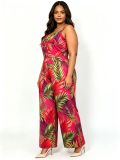 Plus Size Women V‑Neck Spaghetti Strap Printed Jumpsuit