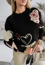 Women Autumn Winter Long Sleeve Jacquard Heart‑Print Round‑Neck Knit Sweater Women Autumn Winter Long Sleeve Jacquard Heart‑Print Round‑Neck Knit Sweater