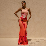 Women Sexy Printed Strapless Backless Mermaid Dress
