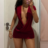 Women Summer Sexy V‑Neck Ruched Mini Dress