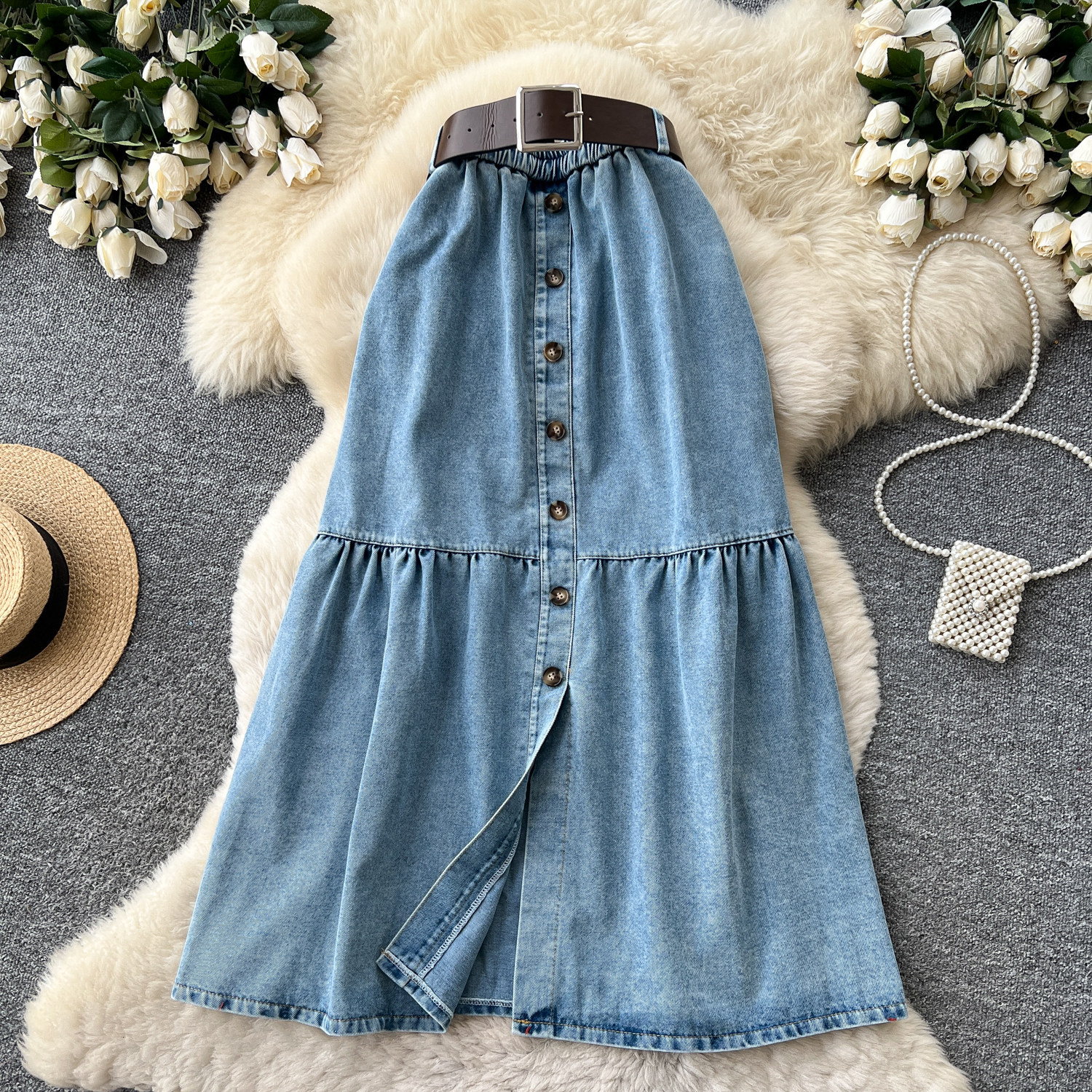 Slit Denim Skirt for Summer Casual Wear